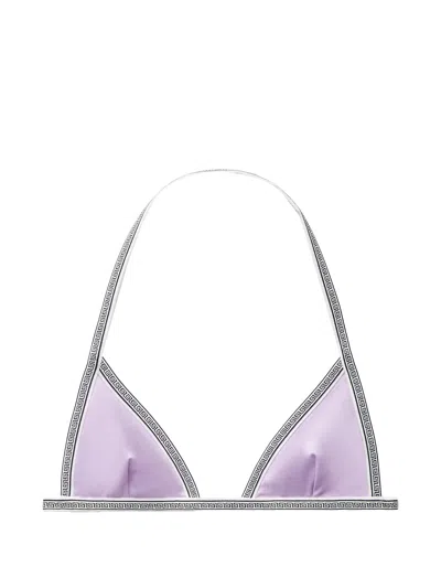 Versace Greek Motif Back Hook Closure Mini Dress In Viola