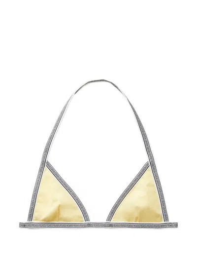 Versace Greek Motif Back Hook Closure Stretch Swimsuit For Women In Giallo