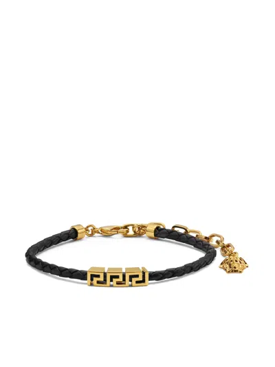 Versace Greek Motif Bracelet & Chain - Size 17-24 Cm In Black
