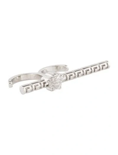 Pre-owned Versace Greek Motif Double Cocktail Ring In Multi