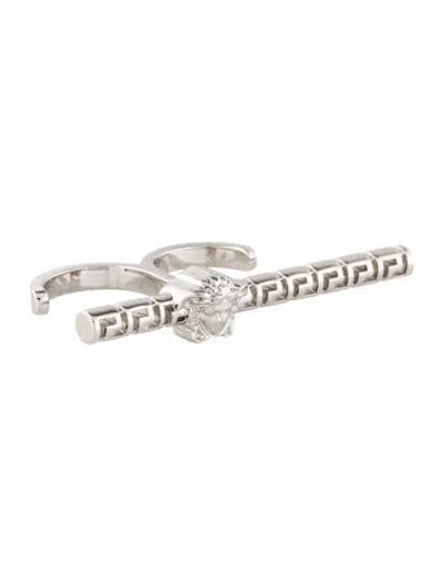Pre-owned Versace Greek Motif Double Cocktail Ring In Multi