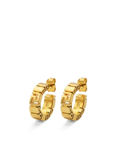 Versace Greek Motif Mini Hoop Earrings, Ø1.8 Cm, H0.5 Cm, 100% Brass In Oro