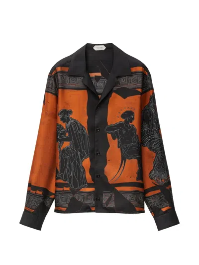 Versace Greek Mythology-print Silk Shirt In Orange
