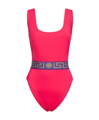 Versace Greek Printed One-piece Swimsuit In Pink