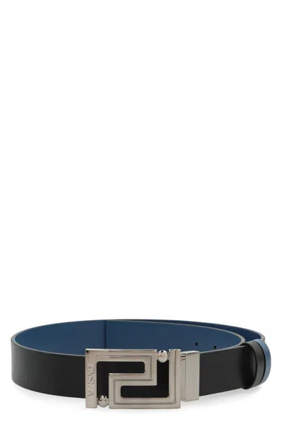 Versace Greek Reversible Leather Belt In Black