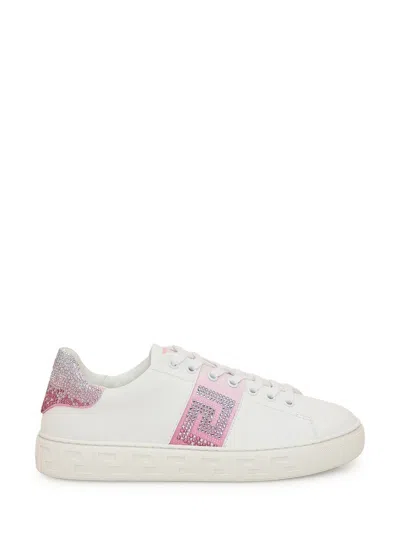Versace Greek Sneaker With Crystals In White