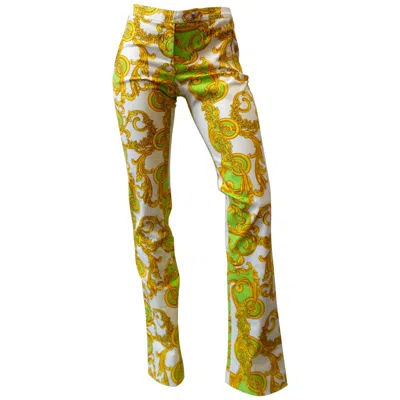 Pre-owned Versace Green And Gold Baroque Printed Pants