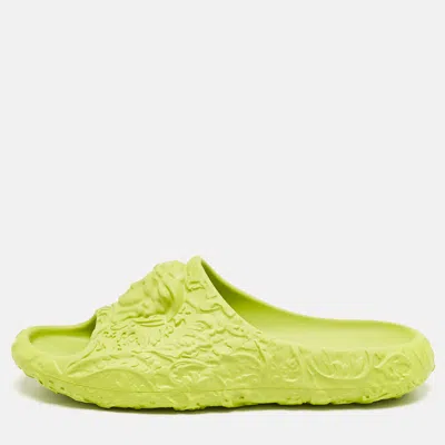 Versace Green Baroque Medusa Embossed Rubber Pool Slide Sandals