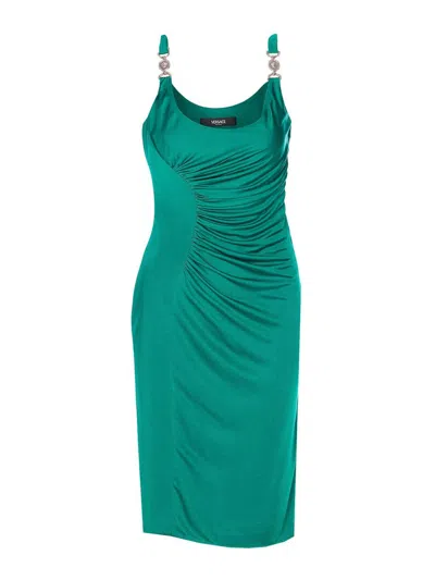 Versace Cocktail Dress Responsible Vicose Liquid Jersey In Green