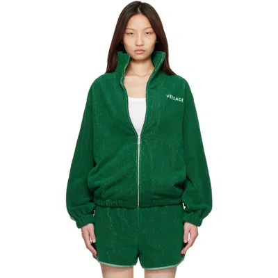 Versace Green Cotton-terry Jacquard Zip Jacket