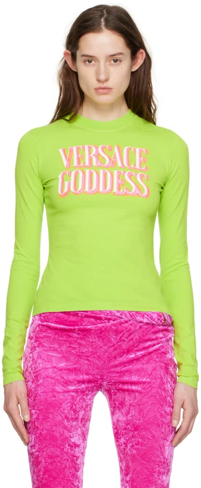 Versace Green 'goddess' Long-sleeve T-shirt In 2gc80 Acid Lime+fuxi
