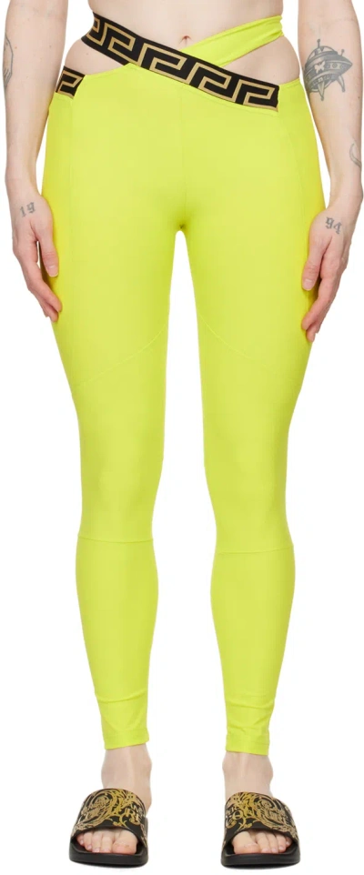 Versace Green Greca Border Leggings In 2y870-mimosa+black G