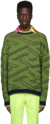 Versace La Greca Knit Sweater, Male, Lime+black, 54 In 2ug20 Navy+lime