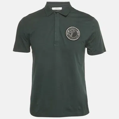 Pre-owned Versace Green Logo Applique Detail Cotton Polo T-shirt M