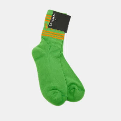Pre-owned Versace Green Logo Stretch Cotton Socks S