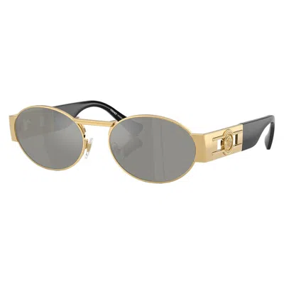 Versace Green Mirror Silver Oval Unisex Sunglasses Ve2264 100230 56 In Gold