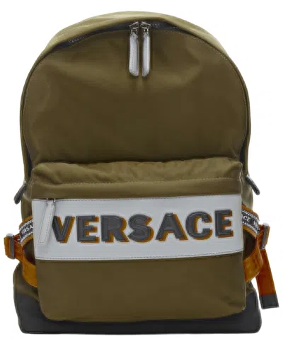 Pre-owned Versace Green Nylon Logo Backpack, Never Carried (authentic Pre-loved)