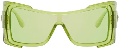 Versace Green Oversize Wrap Acetate Sunglasses In 54208n Transp Green