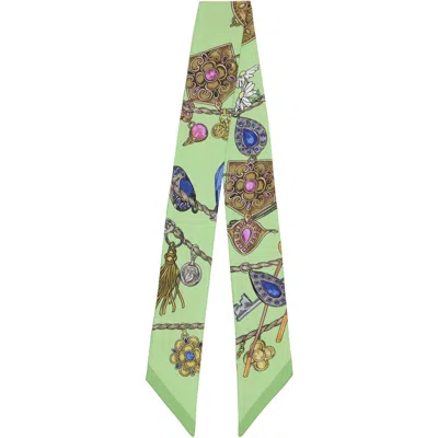 Versace Green Printed Silk Twill Ribbon Scarf