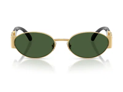 Versace Green Round Gold Frame Sunglasses In Multi