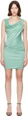 Versace Green Safety Pin Draped Minidress In Green