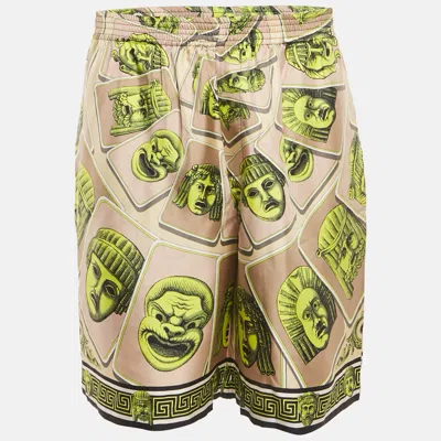Pre-owned Versace Green Silk Le Maschere College Fit Shorts Xl