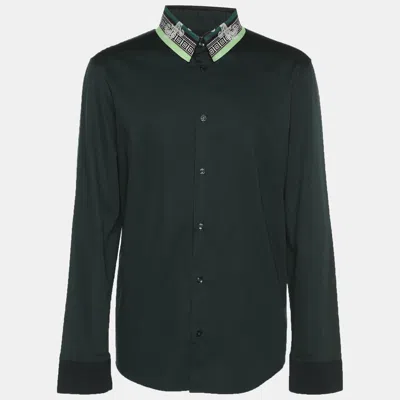 Pre-owned Versace Green Stretch Cotton Printed Collar Shirt L