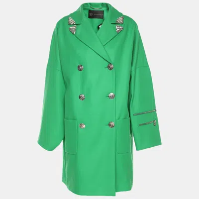 Pre-owned Versace Green Wool Blend Double Breasted Coat M