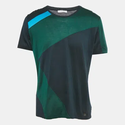 Pre-owned Versace Green/blue Jersey Crew Neck T-shirt Xl