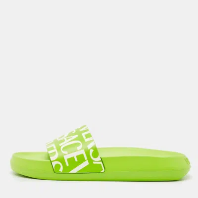 Pre-owned Versace Green/white Leather Pool Slide Size 38
