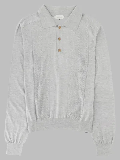 Versace Silk Polo Shirt In Gray