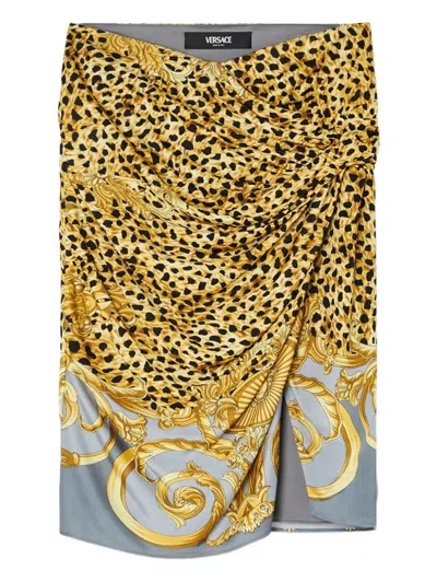VERSACE GREY CHEETAH PRINT MIDI SKIRT