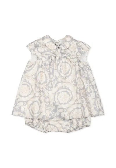 Versace Grey Dress For Baby Girl With Barocco Print