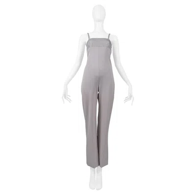 Pre-owned Versace Grey Evening Jumpsuit With Metallic Yoke 1998 In Gray