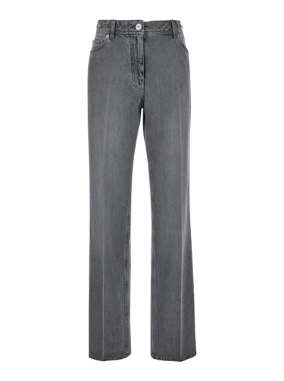 Versace Grey Five-pocket Straight Jeans In Cotton Denim Woman
