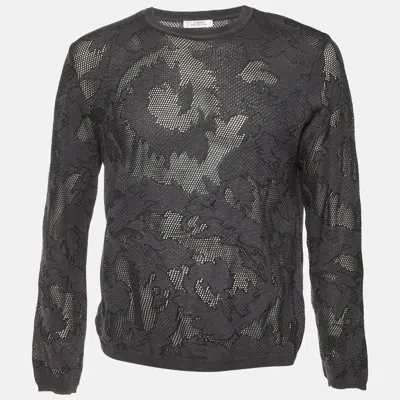 Pre-owned Versace Grey Floral Mesh Knit Sweater Xl In Gray