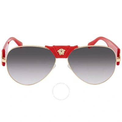 Versace Grey Gradient Pilot Unisex Sunglasses Ve2150q 100211 62 In Red   /   Red. / Gold / Grey
