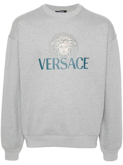 Versace Medusa Head-print Cotton Sweatshirt In Grey