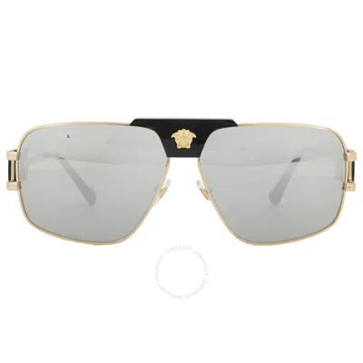 Versace Grey Mirror Silver Navigator Men's Sunglasses Ve2251 10026g 63 In Gold / Grey / Silver