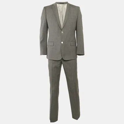 Pre-owned Versace Grey Pinstripe Wool Pants Suit M/l