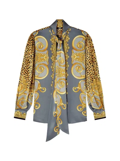 Versace Grey Silk Baroque Blouse In Multi