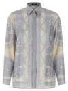 Versace Women's Printed Silk Shirt In Silver Grey/champagne