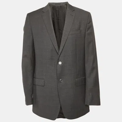 Pre-owned Versace Grey Textured Wool Blend Regular Fit Jacket Xxl In Gray