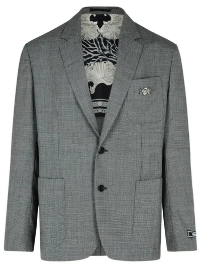 VERSACE VERSACE GREY VIRGIN WOOL BLAZER