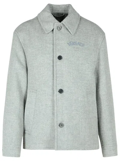 Versace Grey Wool Jacket Man In Gray