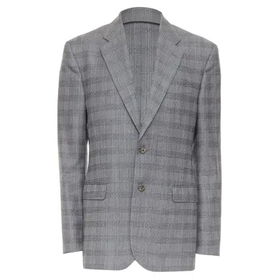 Versace Grey Wool Silk Blend Plaid Checked 2 Button Notched Lapel Blazer Eu50 L In Gray