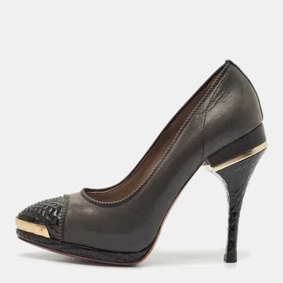 Pre-owned Versace Grey/black Python Leather And Canvas Platform Pumps Size 39
