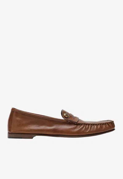 Versace Guanto Calf Leather Loafers In Brown