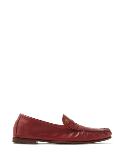 Versace Guanto Leather Driver Shoes In Burgundy