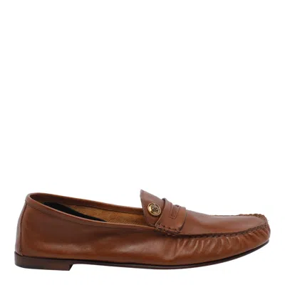 Versace Guanto Leather Loafers In Brown